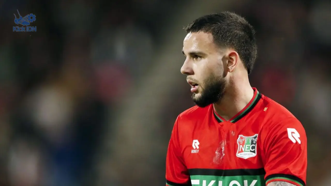 Calvin Verdonk pemain NEC Nijmegen selebrasi usai laga playoff Liga Europa 2026