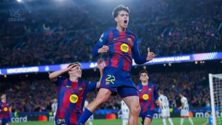 Pemain Barcelona merayakan gol ke gawang Newcastle di leg kedua 16 besar Liga Champions 2025/2026