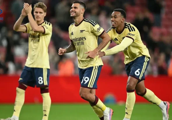 Pemain Arsenal merayakan kemenangan 2-0 atas Sunderland di Liga Inggris 2026/2027